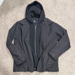 Black Label Black Layered Pea Coat with Hooded Zip Insert